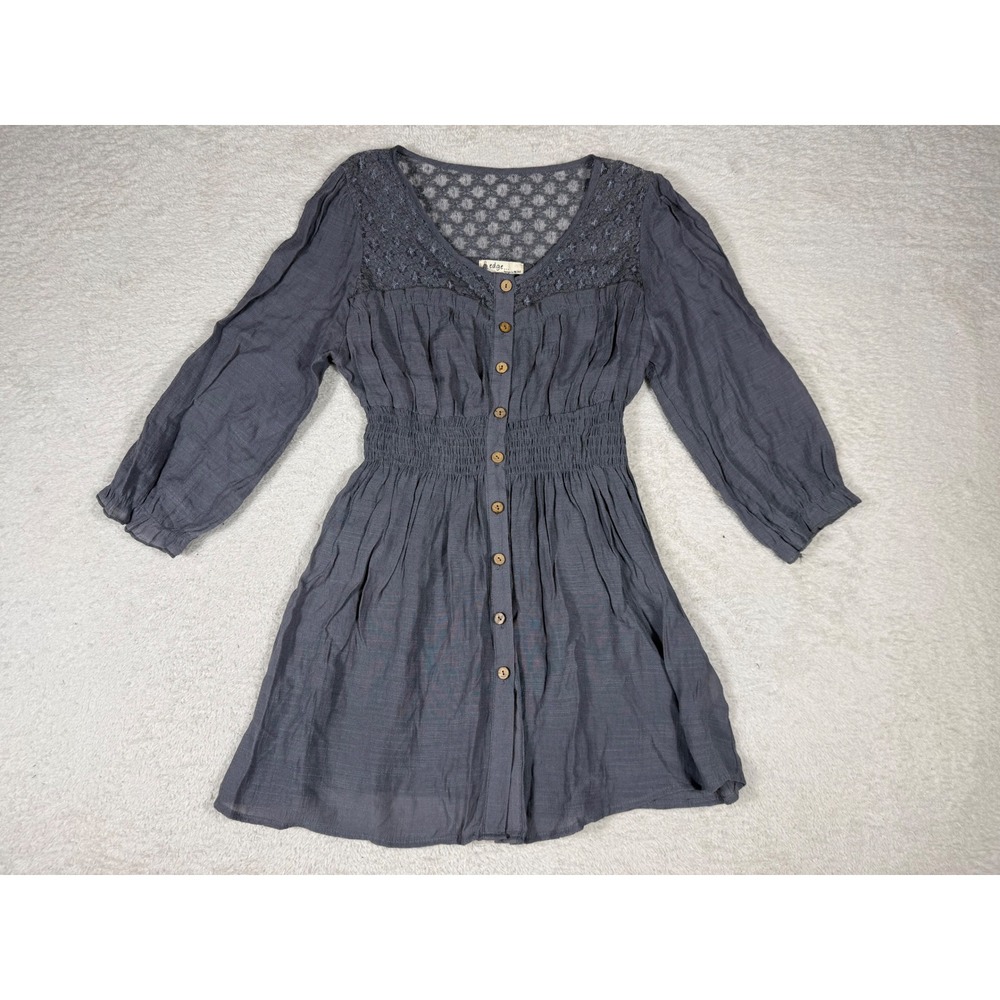 Edge Design by Mine Tunic Top Womens L Gray Excellent Lace Smocked Boho Y2K
